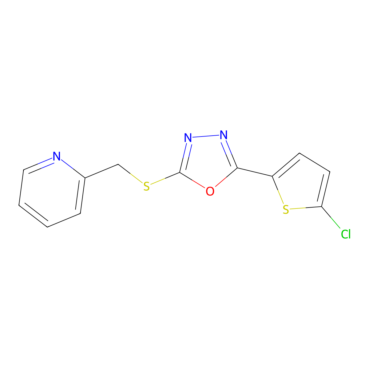 2-({[5-(5-Chlorothiophen-2-yl)-1,3,4-oxadiazol-2-yl]sulfanyl}methyl)pyridine molecular structure, CAS 1011908-34-1