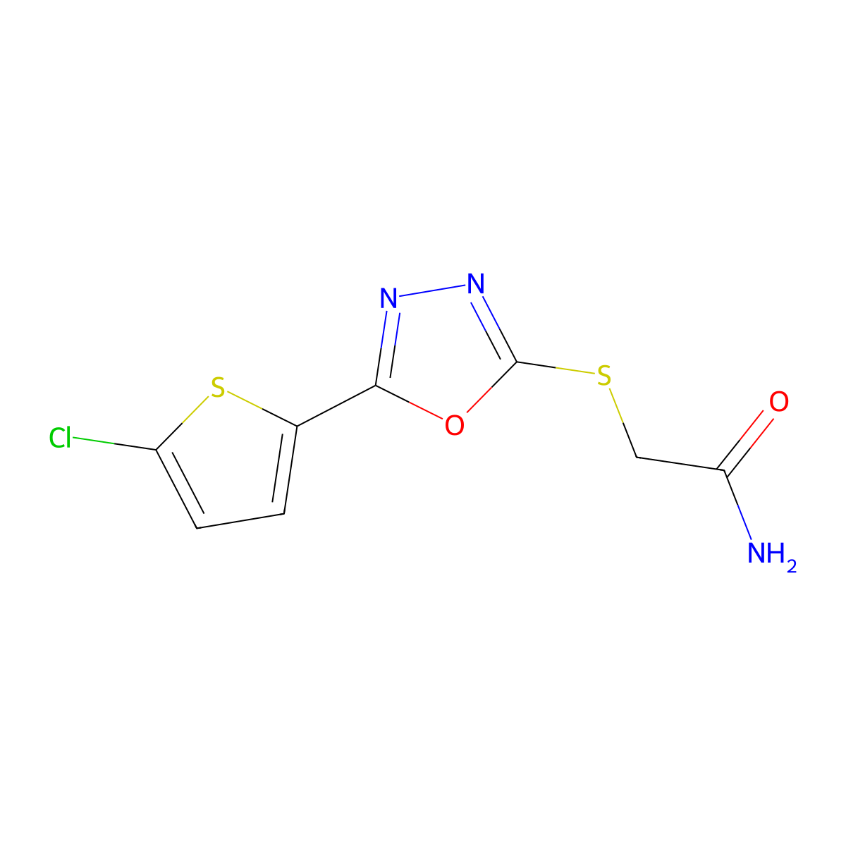 2-{[5-(5-Chlorothiophen-2-yl)-1,3,4-oxadiazol-2-yl]sulfanyl}acetamide molecular structure, CAS 1011913-49-7