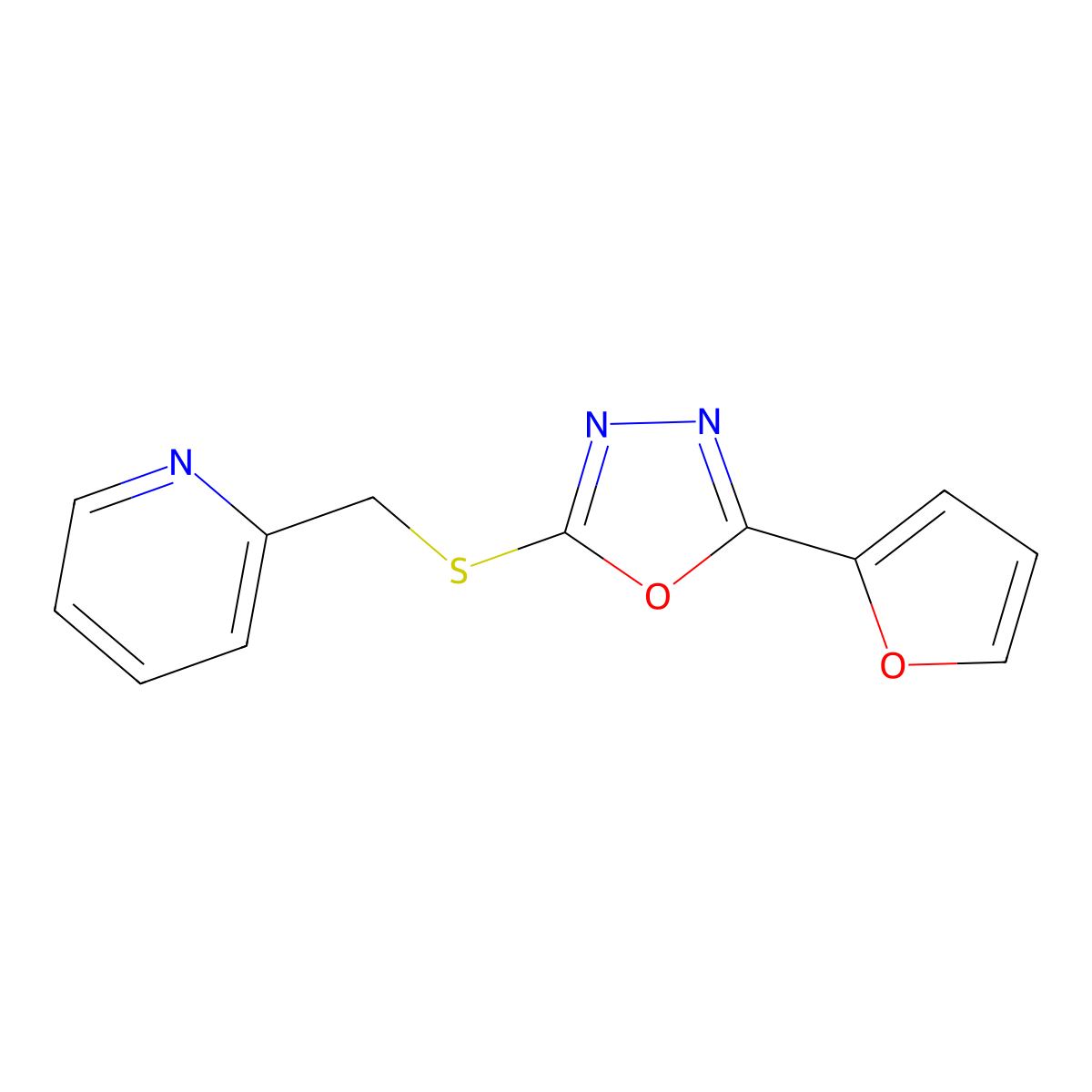 2-({[5-(Furan-2-yl)-1,3,4-oxadiazol-2-yl]sulfanyl}methyl)pyridine molecular structure, CAS 1011915-20-0
