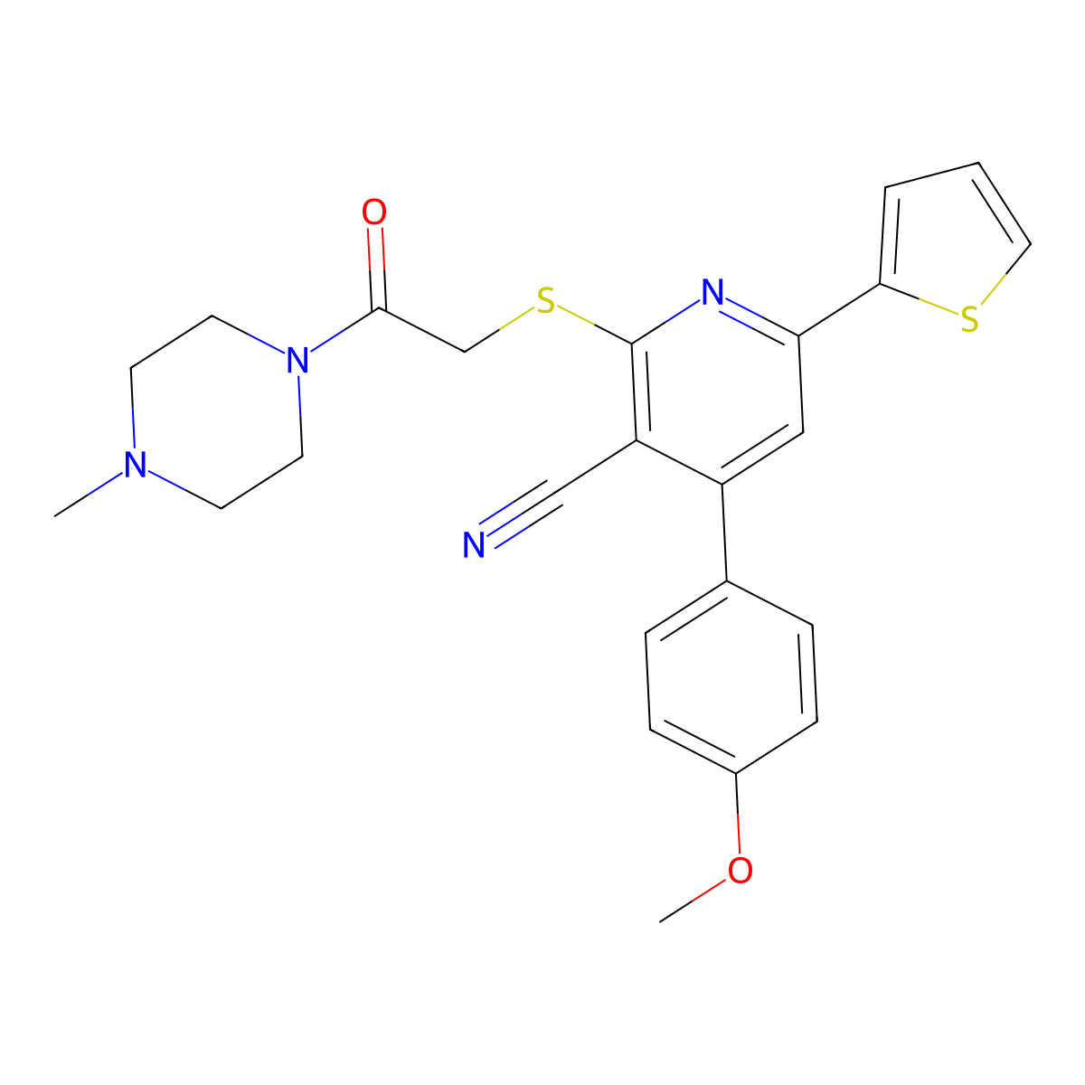 4-(4-Methoxyphenyl)-2-{[2-(4-methylpiperazin-1-yl)-2-oxoethyl]sulfanyl}-6-(thiophen-2-yl)pyridine-3-carbonitrile molecular structure, CAS 1011942-66-7