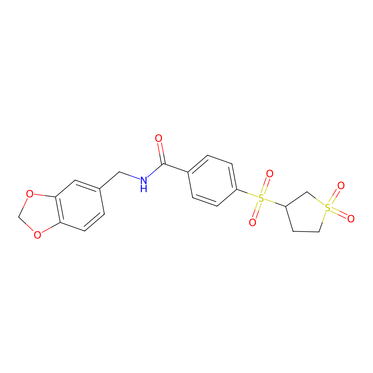 N-(1,3-benzodioxol-5-ylmethyl)-4-[(1,1-dioxidotetrahydrothiophen-3-yl)sulfonyl]benzamide molecular structure, CAS 1011944-10-7