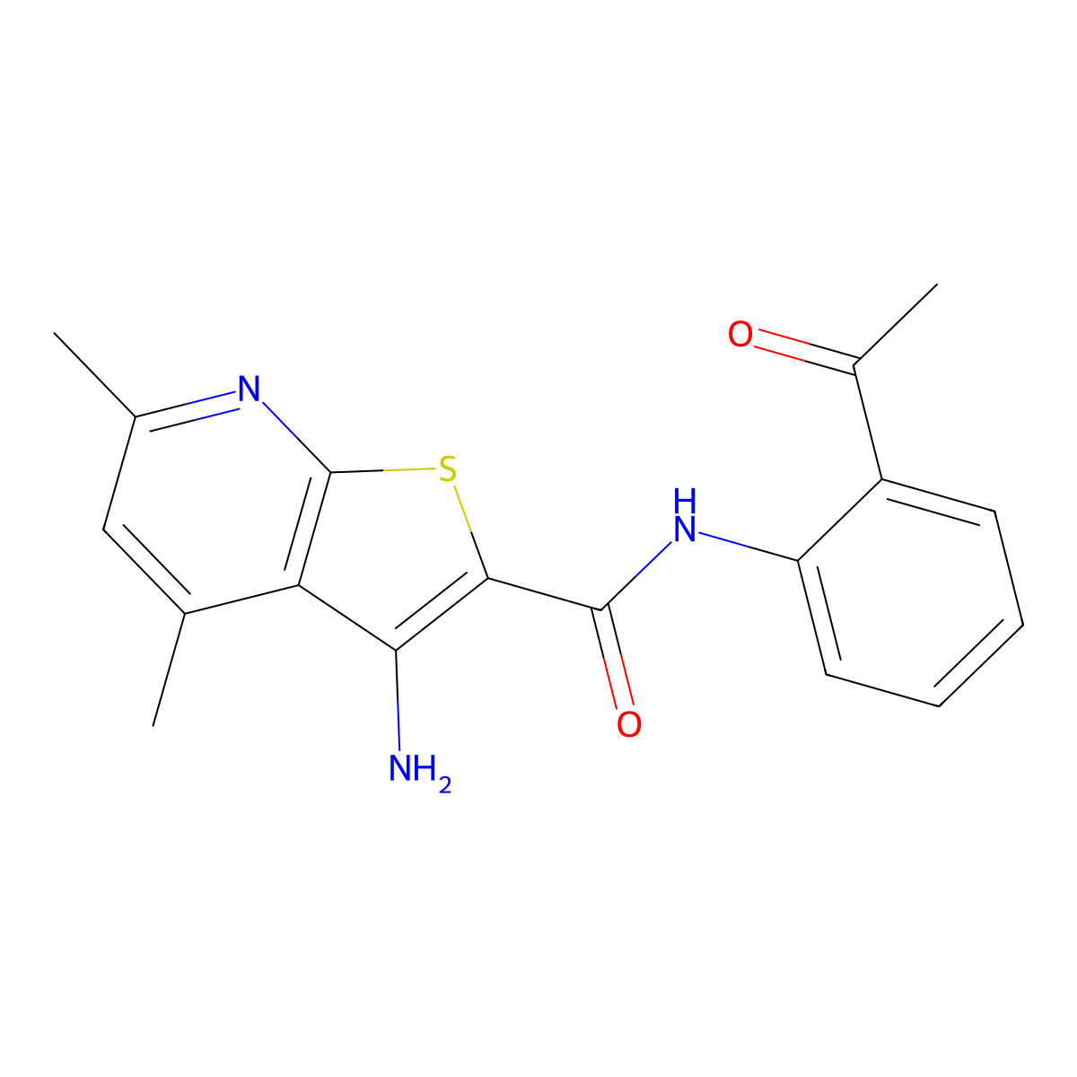N-(2-acetylphenyl)-3-amino-4,6-dimethylthieno[2,3-b]pyridine-2-carboxamide molecular structure, CAS 1011945-07-5