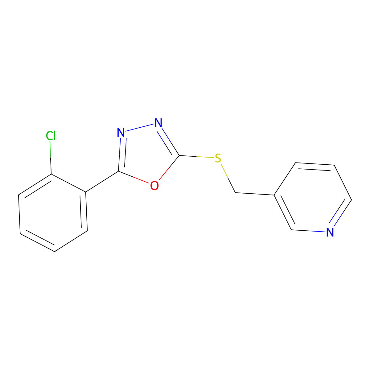 3-({[5-(2-Chlorophenyl)-1,3,4-oxadiazol-2-yl]sulfanyl}methyl)pyridine molecular structure, CAS 1011947-11-7