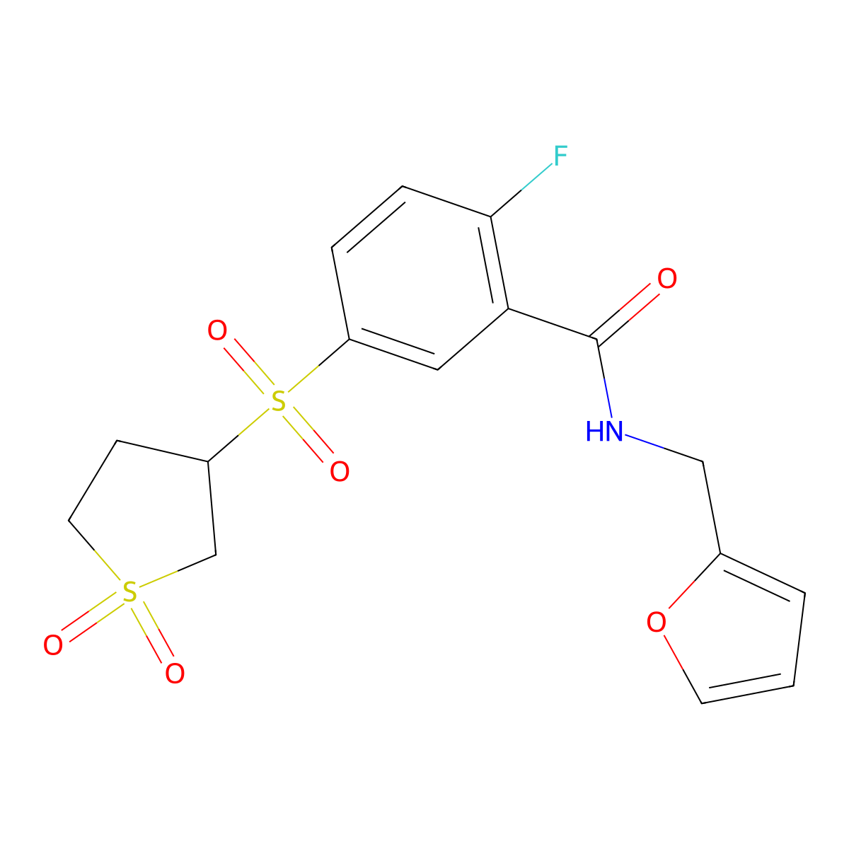 5-[(1,1-dioxidotetrahydrothiophen-3-yl)sulfonyl]-2-fluoro-N-(furan-2-ylmethyl)benzamide molecular structure, CAS 1011948-19-8