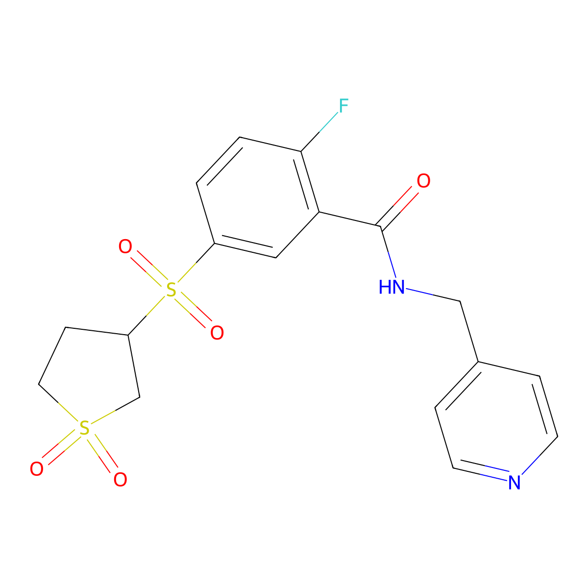 5-[(1,1-dioxidotetrahydrothiophen-3-yl)sulfonyl]-2-fluoro-N-(pyridin-4-ylmethyl)benzamide molecular structure, CAS 1011948-31-4