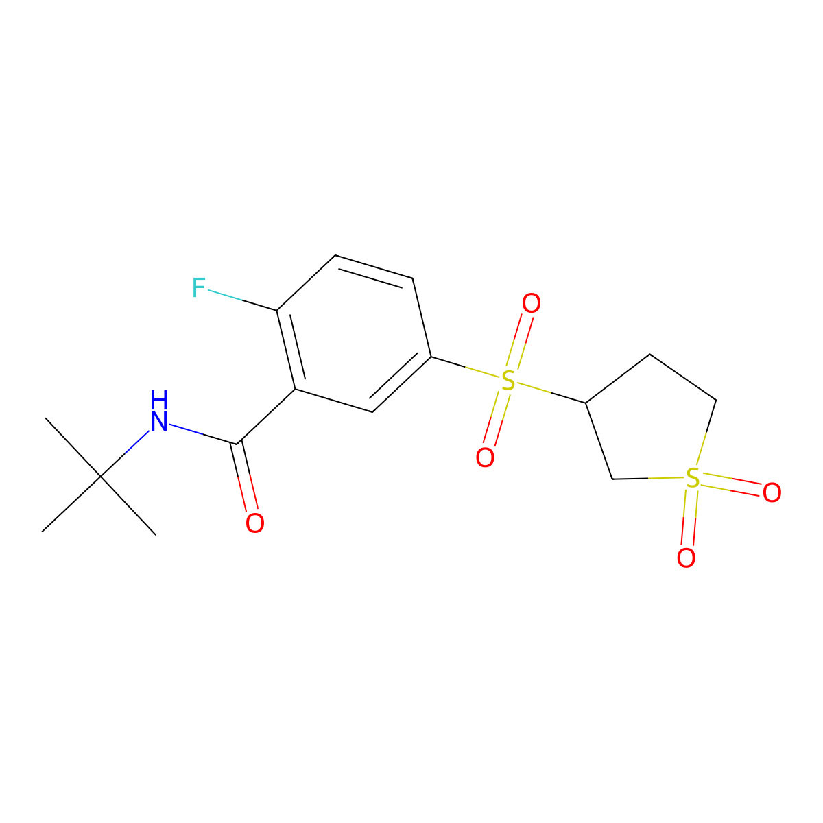 N-tert-butyl-5-[(1,1-dioxidotetrahydrothiophen-3-yl)sulfonyl]-2-fluorobenzamide molecular structure, CAS 1011948-47-2