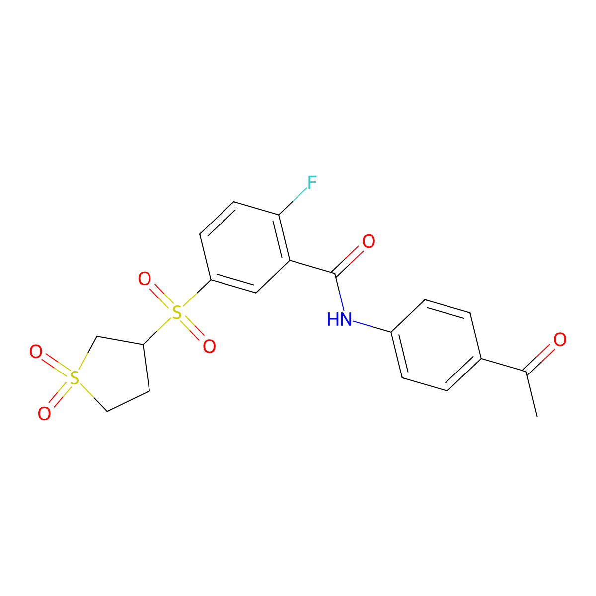 N-(4-acetylphenyl)-5-[(1,1-dioxidotetrahydrothiophen-3-yl)sulfonyl]-2-fluorobenzamide molecular structure, CAS 1011948-73-4