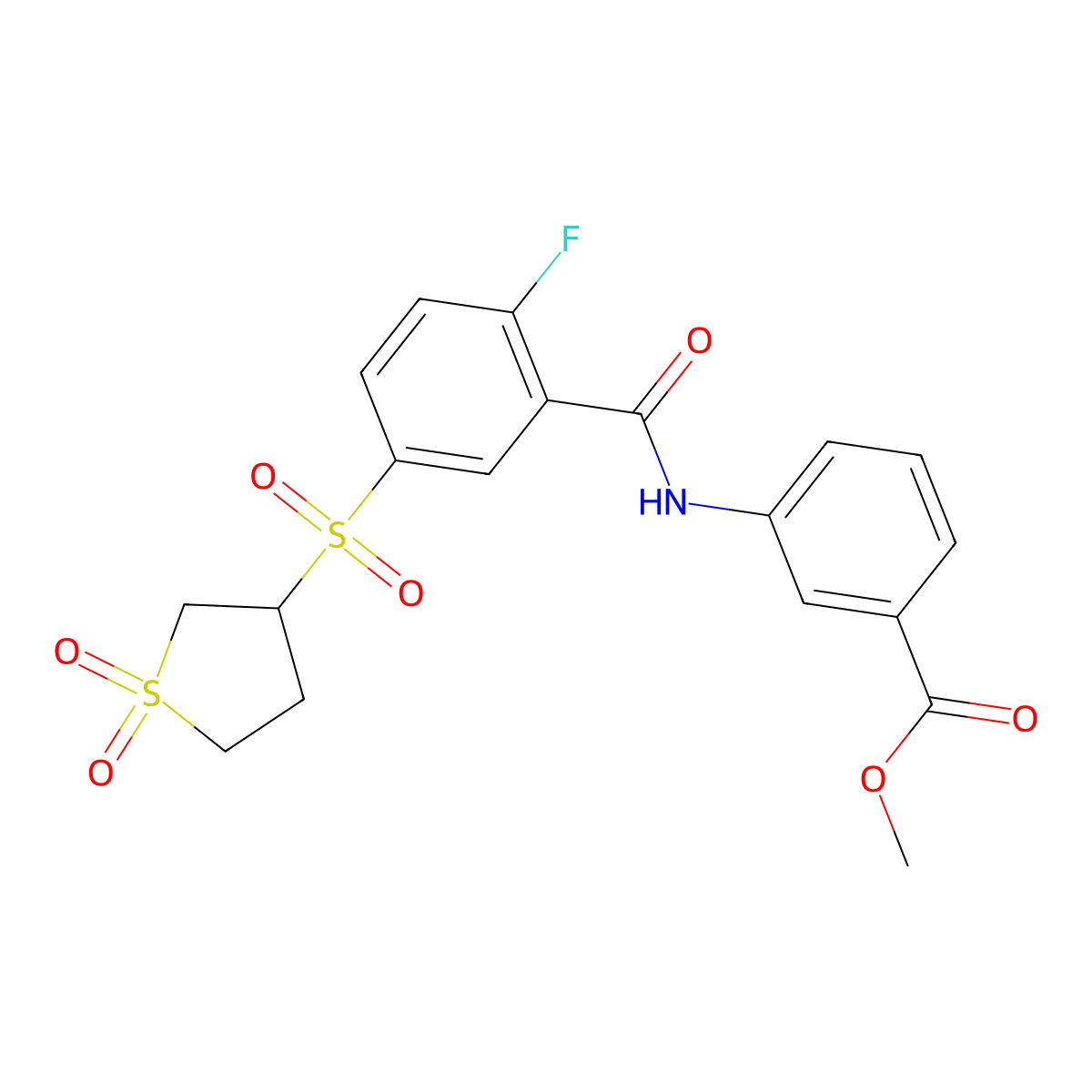 Methyl 3-[({5-[(1,1-dioxidotetrahydrothiophen-3-yl)sulfonyl]-2-fluorophenyl}carbonyl)amino]benzoate molecular structure, CAS 1011948-77-8