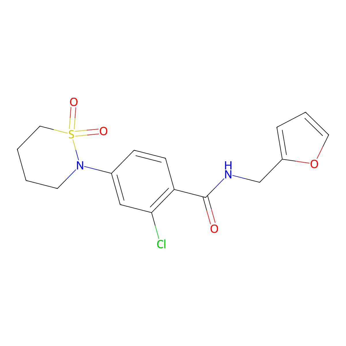2-chloro-4-(1,1-dioxido-1,2-thiazinan-2-yl)-N-(furan-2-ylmethyl)benzamide molecular structure, CAS 1011957-75-7