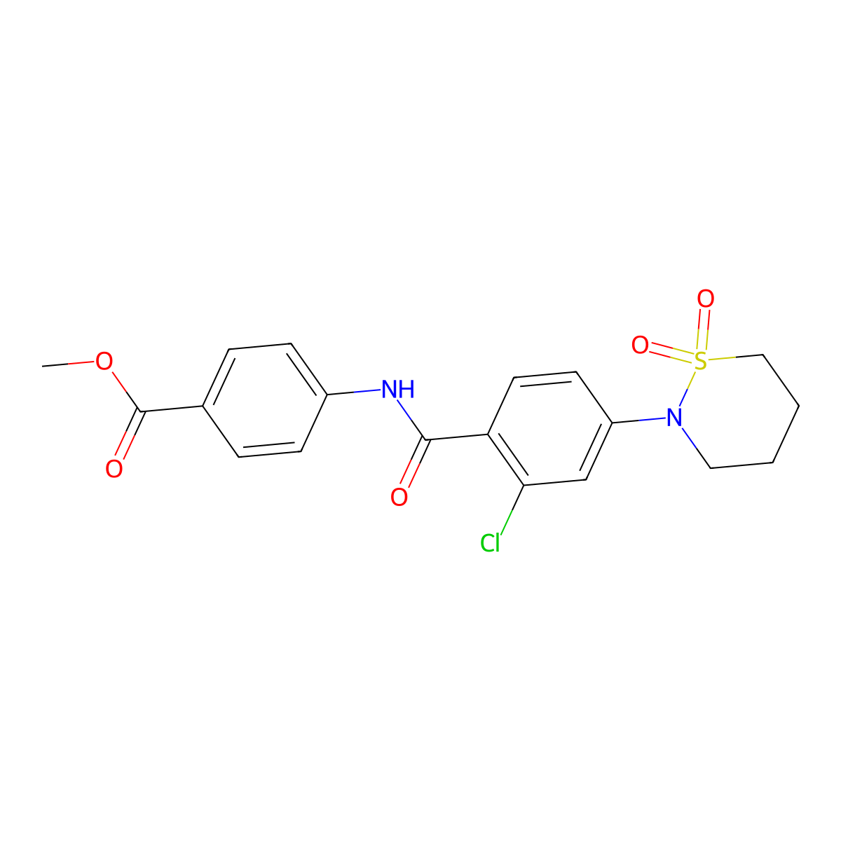 Methyl 4-({[2-chloro-4-(1,1-dioxido-1,2-thiazinan-2-yl)phenyl]carbonyl}amino)benzoate molecular structure, CAS 1011958-47-6