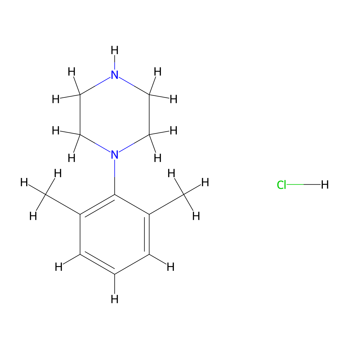1-(2,6-Dimethylphenyl)piperazine hydrochloride molecular structure, CAS 1012-92-6