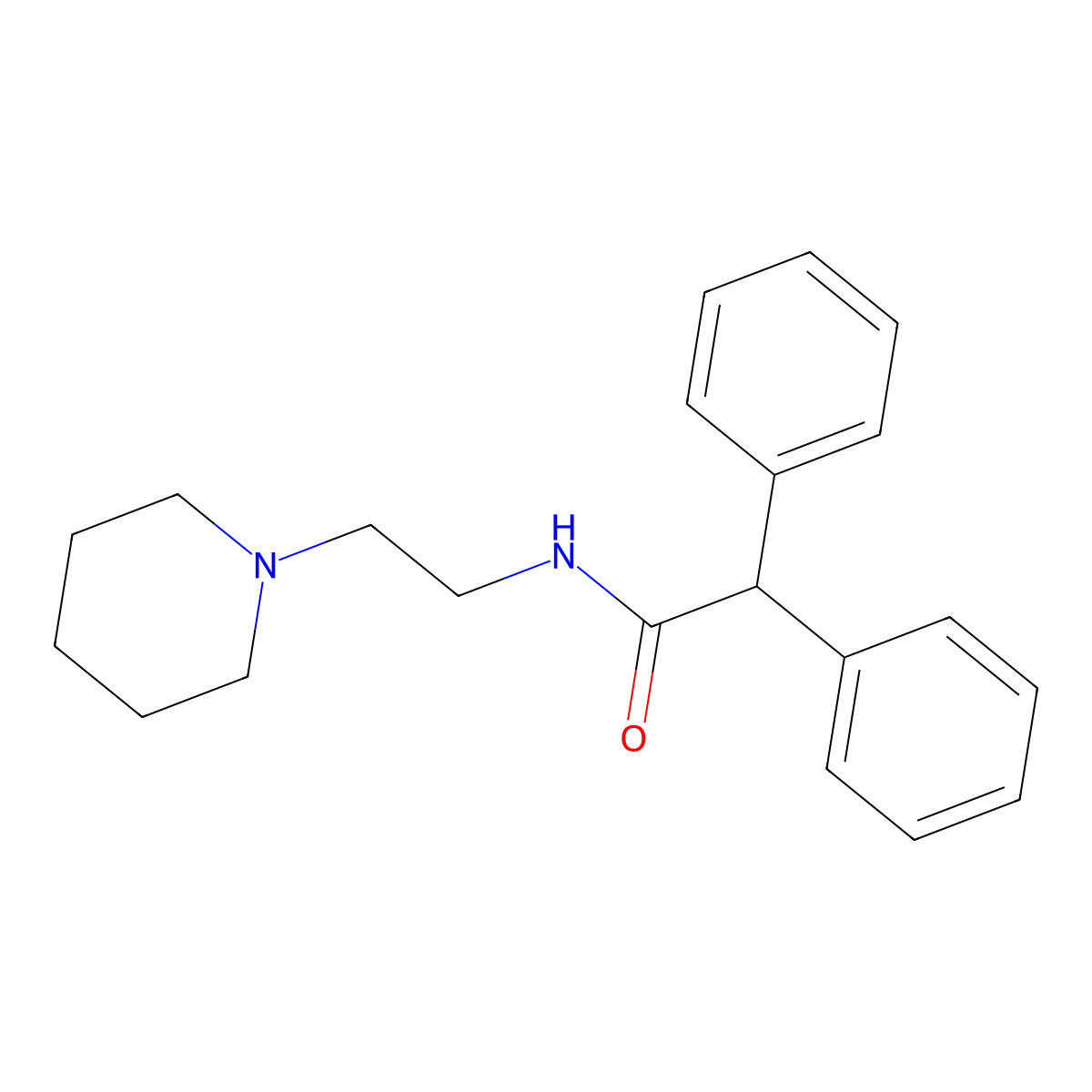 alpha-Phenyl-N-(2-(1-piperidinyl)ethyl)benzeneacetamide molecular structure, CAS 10120-30-6