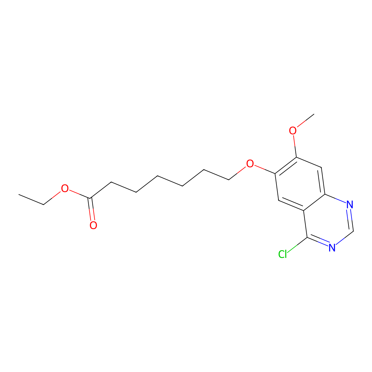 Ethyl 7-((4-chloro-7-methoxyquinazolin-6-yl)oxy)heptanoate molecular structure, CAS 1012057-26-9