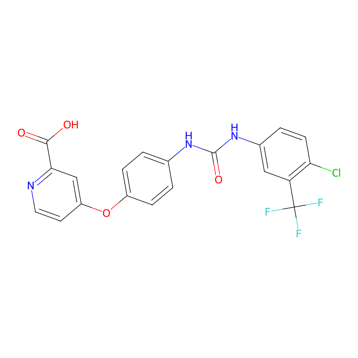 4-(4-((4-Chloro-3-(trifluoromethyl)phenyl)carbamoylamino)phenoxy)pyridine-2-carboxylic acid molecular structure, CAS 1012058-78-4