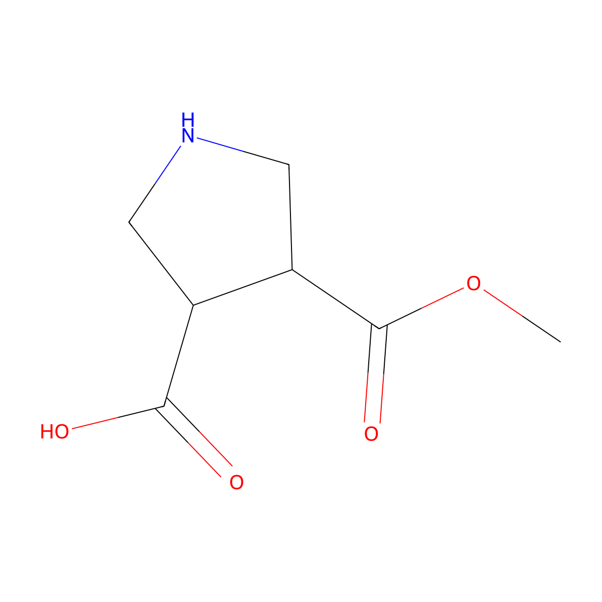 Cis-4-(methoxycarbonyl)pyrrolidine-3-carboxylic acid molecular structure, CAS 1012065-50-7