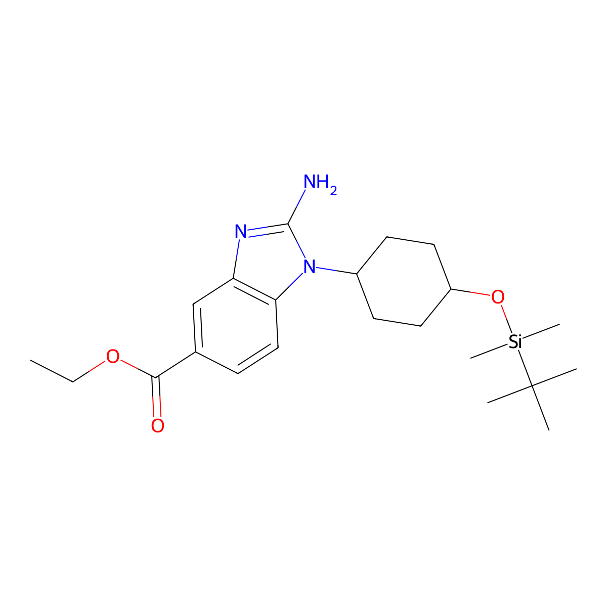 1H-Benzimidazole-5-carboxylic acid, 2-amino-1-[trans-4-[[(1,1-dimethylethyl)dimethylsilyl]oxy]cyclohexyl]-, ethyl ester molecular structure, CAS 1012104-43-6
