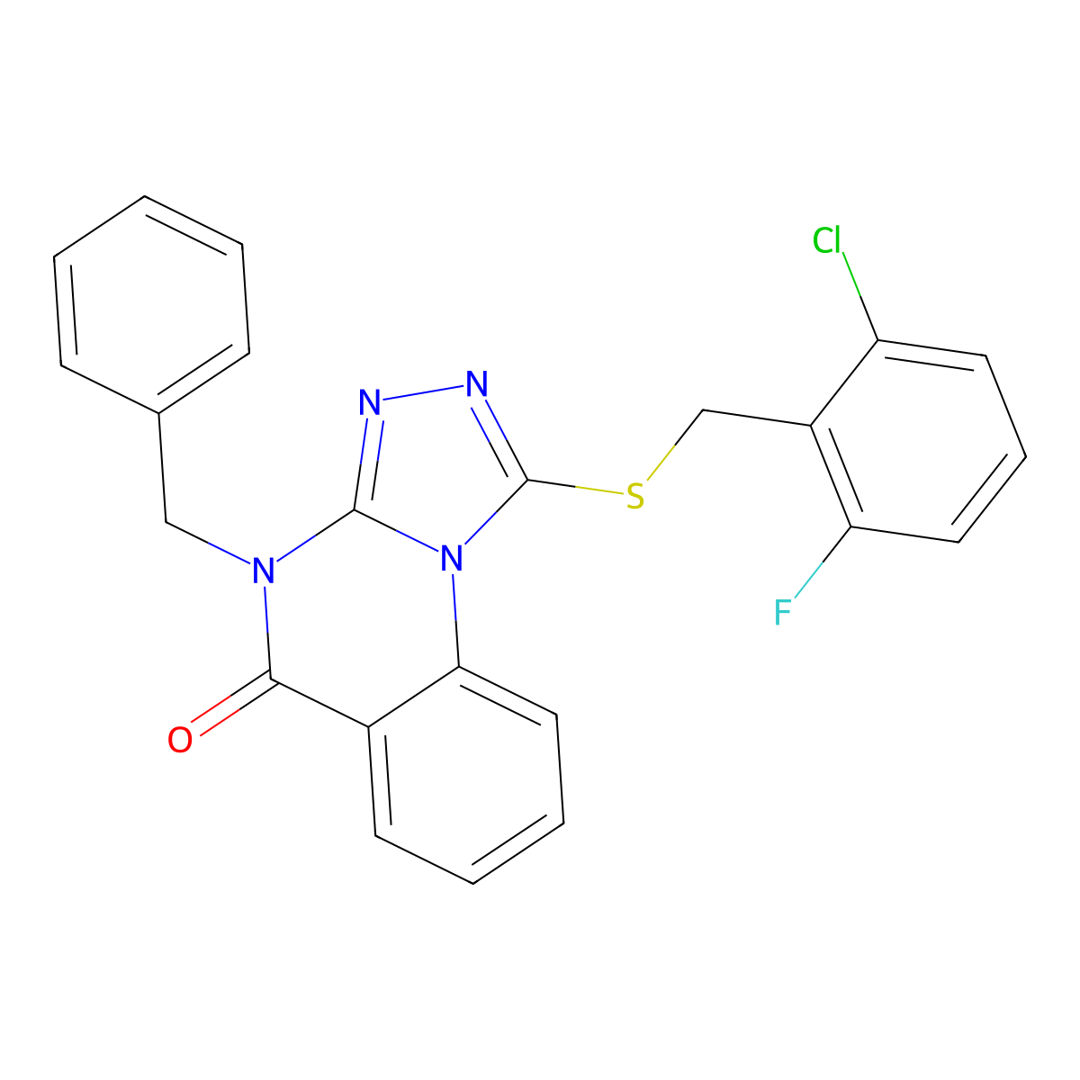 4-benzyl-1-{[(2-chloro-6-fluorophenyl)methyl]sulfanyl}-4H,5H-[1,2,4]triazolo[4,3-a]quinazolin-5-one molecular structure, CAS 1012172-50-7