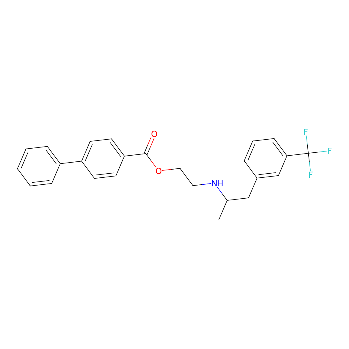 Ethanol, 2-(alpha-methyl-m-trifluoromethylphenethylamino)-, 1-biphenylylcarboxylate molecular structure, CAS 101221-55-0