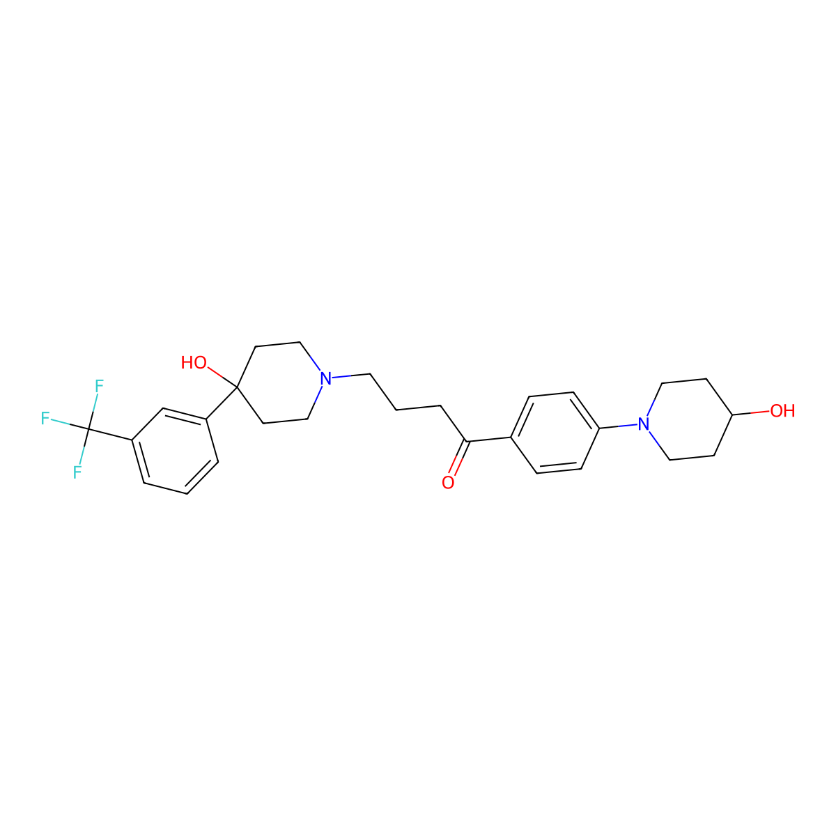 Butyrophenone, 4'-(4-hydroxypiperidino)-4-(4-hydroxy-4-(alpha,alpha,alpha-trifluoro-m-tolyl)piperidino)- molecular structure, CAS 101221-65-2