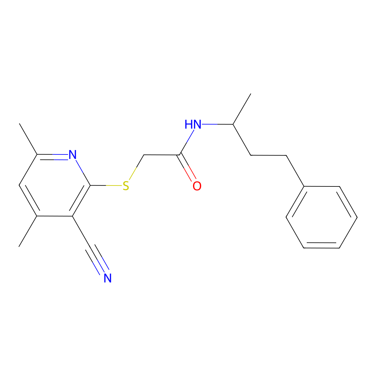2-[(3-Cyano-4,6-dimethylpyridin-2-YL)sulfanyl]-N-(4-phenylbutan-2-YL)acetamide molecular structure, CAS 1012220-05-1