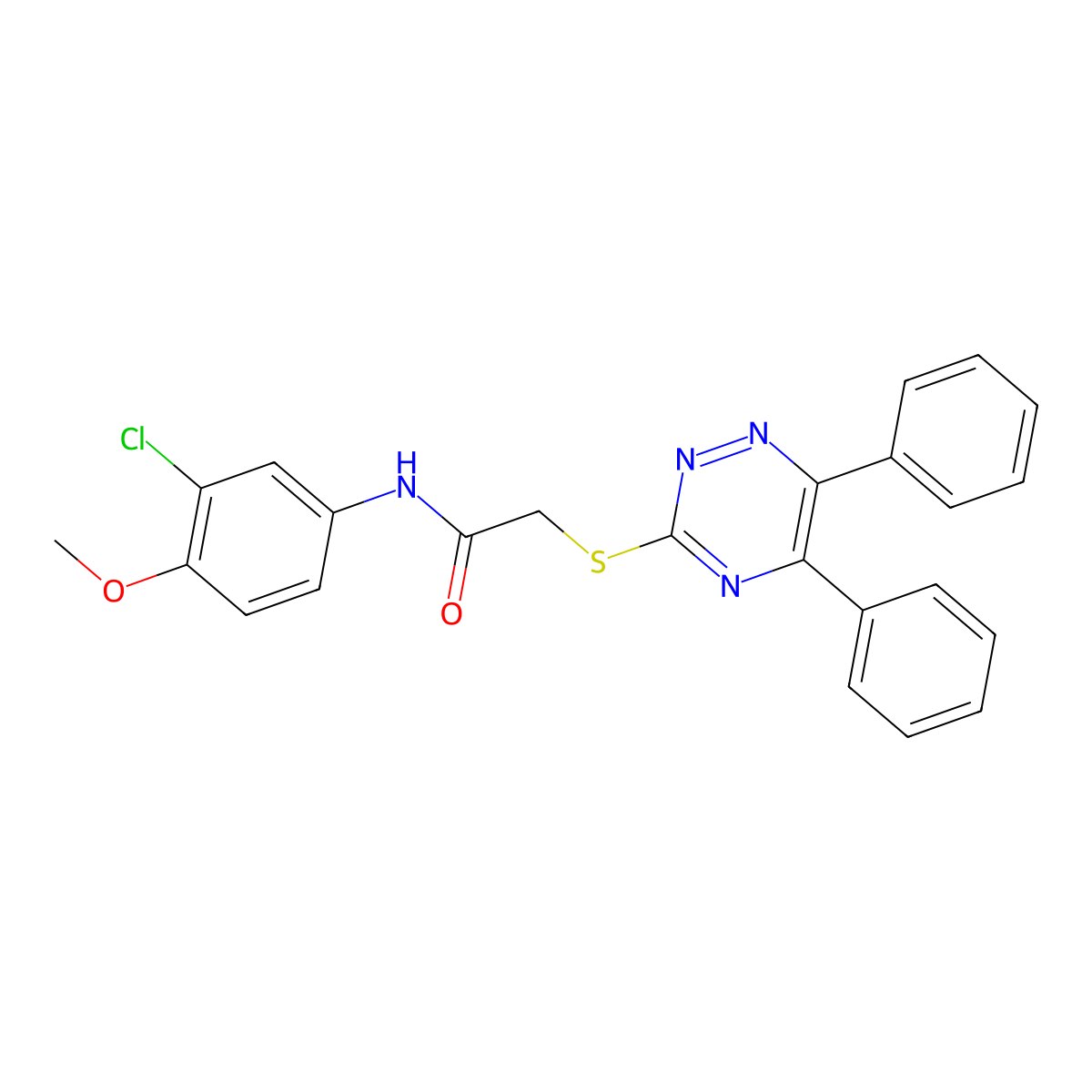 N-(3-chloro-4-methoxyphenyl)-2-[(5,6-diphenyl-1,2,4-triazin-3-yl)sulfanyl]acetamide molecular structure, CAS 1012266-68-0