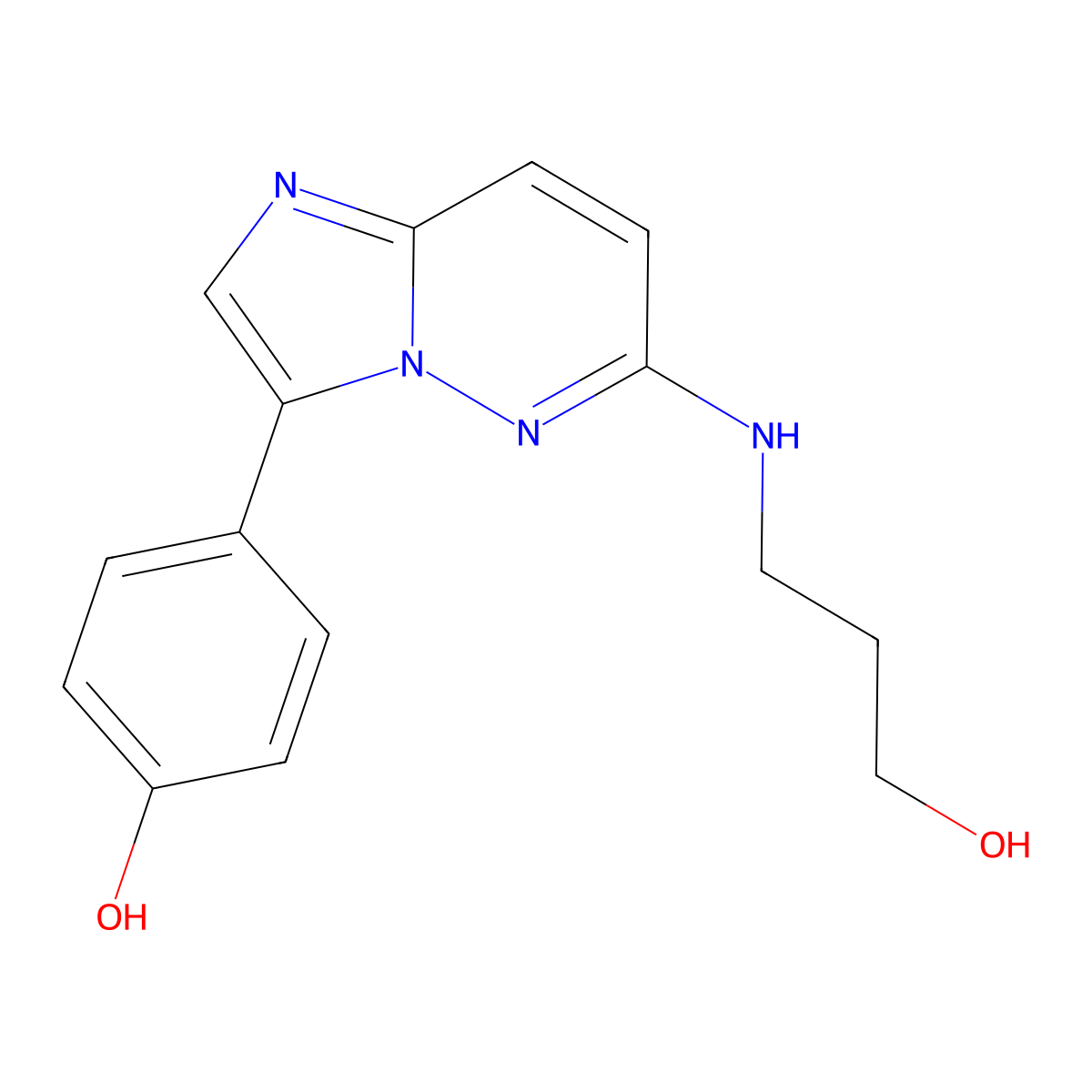 4-(6-(3-Hydroxypropylamino)imidazo[1,2-b]pyridazin-3-yl)phenol molecular structure, CAS 1012344-09-0