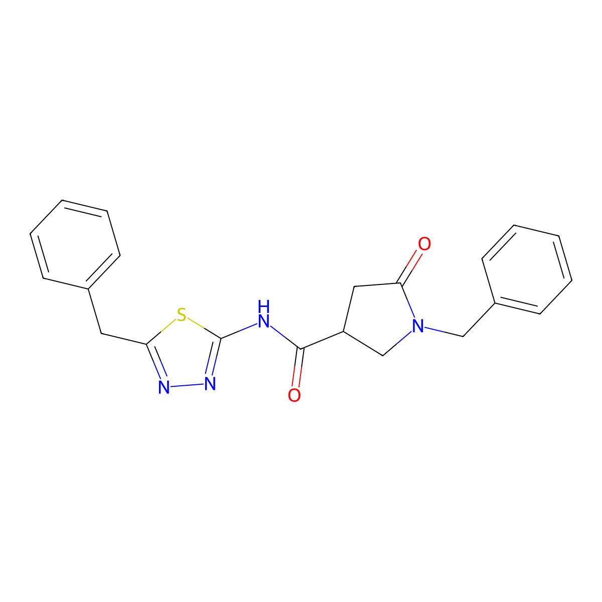 1-benzyl-N-[(2E)-5-benzyl-1,3,4-thiadiazol-2(3H)-ylidene]-5-oxopyrrolidine-3-carboxamide molecular structure, CAS 1012388-53-2