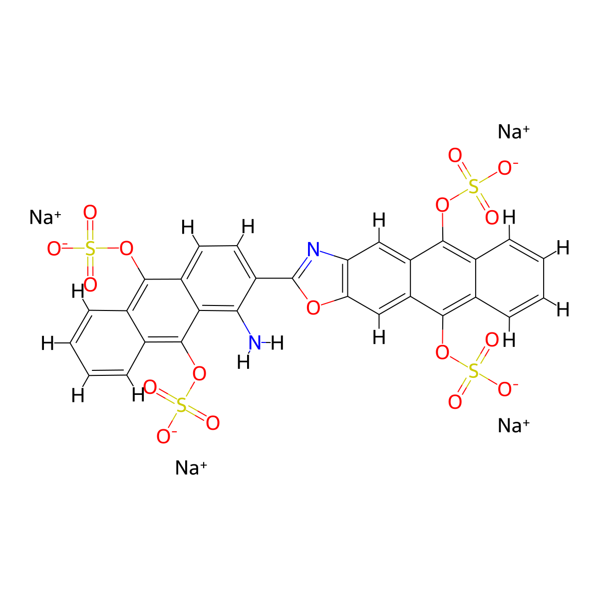 Anthra[2,3-d]oxazole-5,10-diol, 2-[1-amino-9,10-bis(sulfooxy)-2-anthracenyl]-, 5,10-bis(hydrogen sulfate), sodium salt (1:4) molecular structure, CAS 10126-90-6