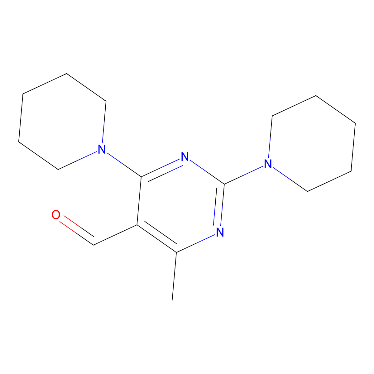 4-Methyl-2,6-dipiperidin-1-ylpyrimidine-5-carbaldehyde molecular structure, CAS 101270-70-6