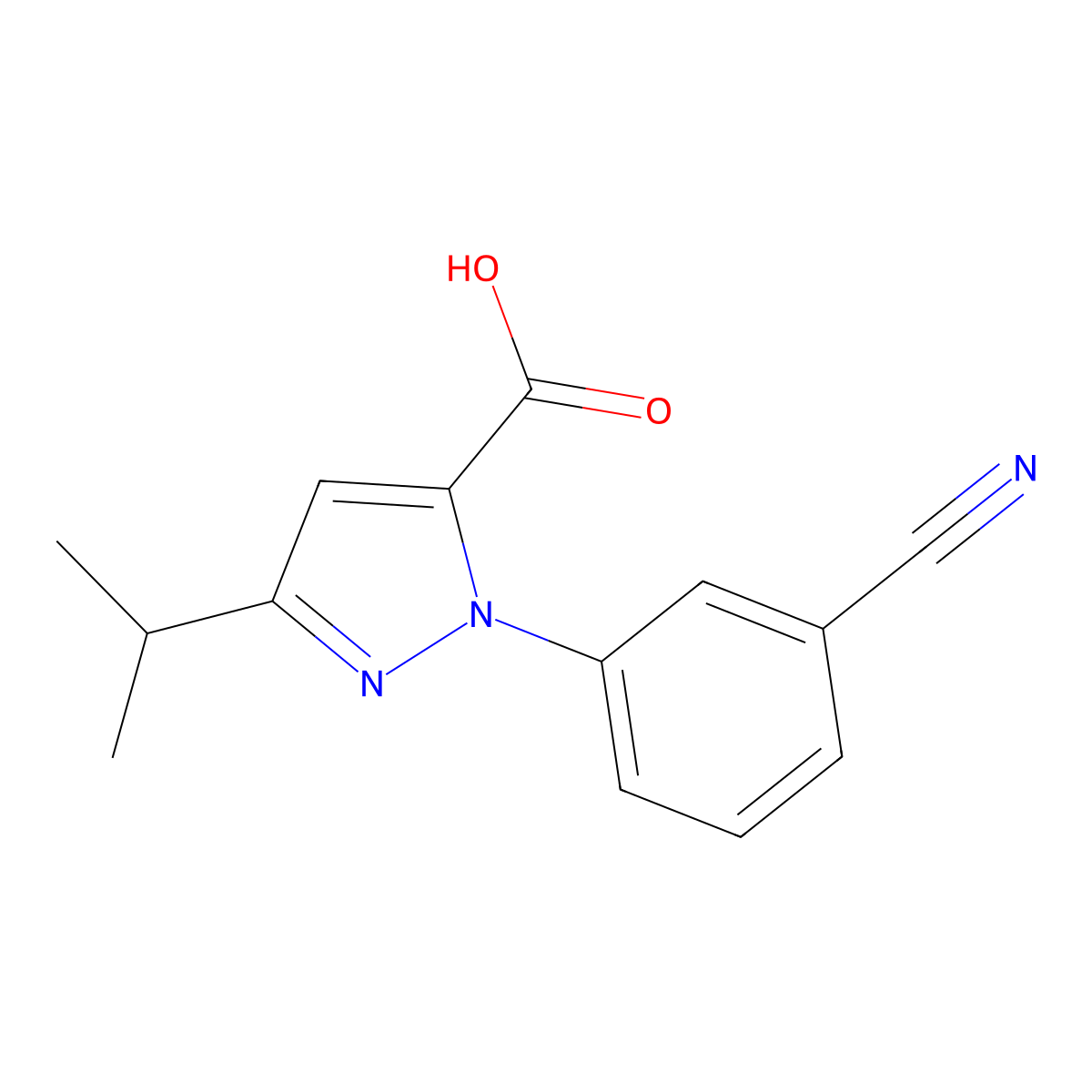 1-(3-cyanophenyl)-3-isopropyl-1H-pyrazole-5-carboxylic acid molecular structure, CAS 1012879-75-2