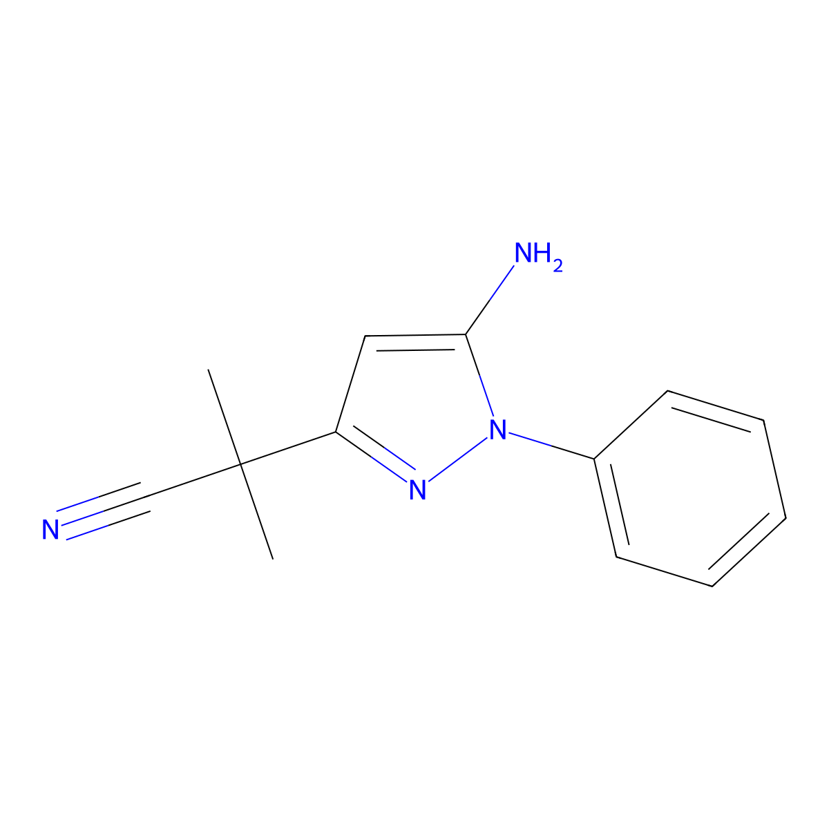 2-(5-amino-1-phenyl-1H-pyrazol-3-yl)-2-methylpropanenitrile molecular structure, CAS 1012879-84-3