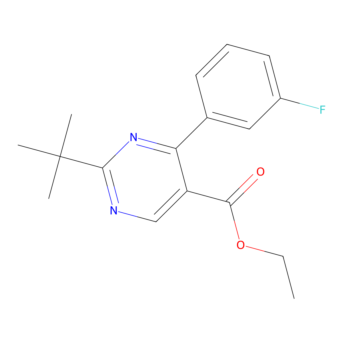 Ethyl 2-tert-butyl-4-(3-fluorophenyl)pyrimidine-5-carboxylate molecular structure, CAS 1012879-92-3