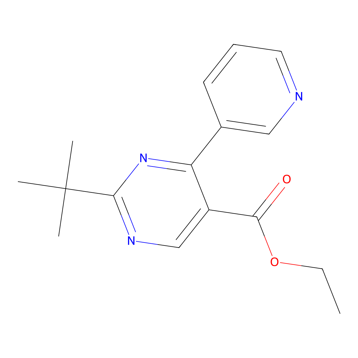Ethyl 2-tert-butyl-4-(pyridin-3-yl)pyrimidine-5-carboxylate molecular structure, CAS 1012879-94-5