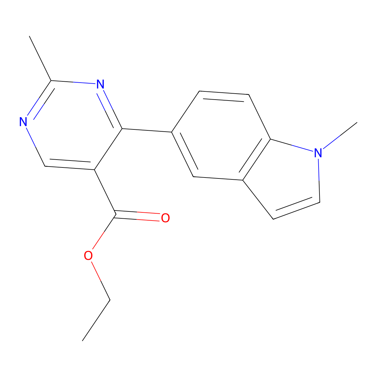 ethyl 2-methyl-4-(1-methyl-1H-indol-5-yl)pyrimidine-5-carboxylate molecular structure, CAS 1012879-99-0