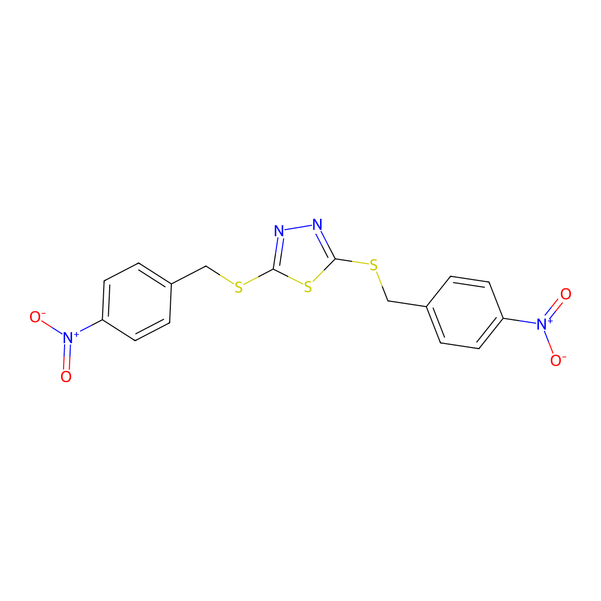2,5-Bis[(4-nitrobenzyl)thio]-1,3,4-thiadiazole molecular structure, CAS 101291-96-7