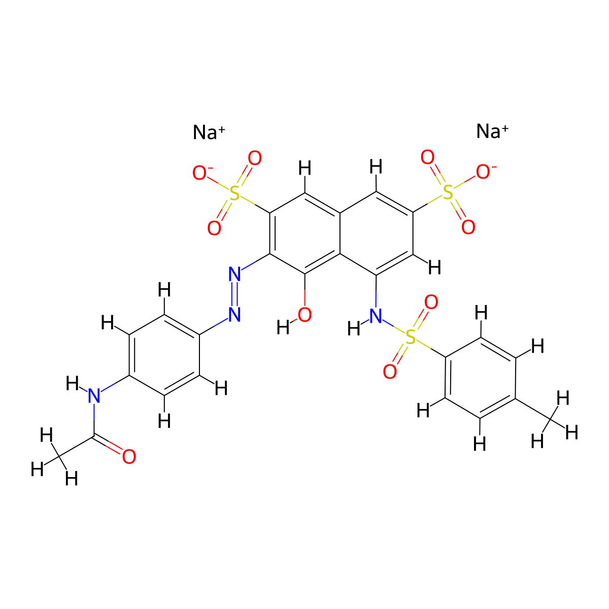 Disodium 3-((4-(acetylamino)phenyl)azo)-4-hydroxy-5-(((p-tolyl)sulphonyl)amino)naphthalene-2,7-disulphonate molecular structure, CAS 10130-48-0