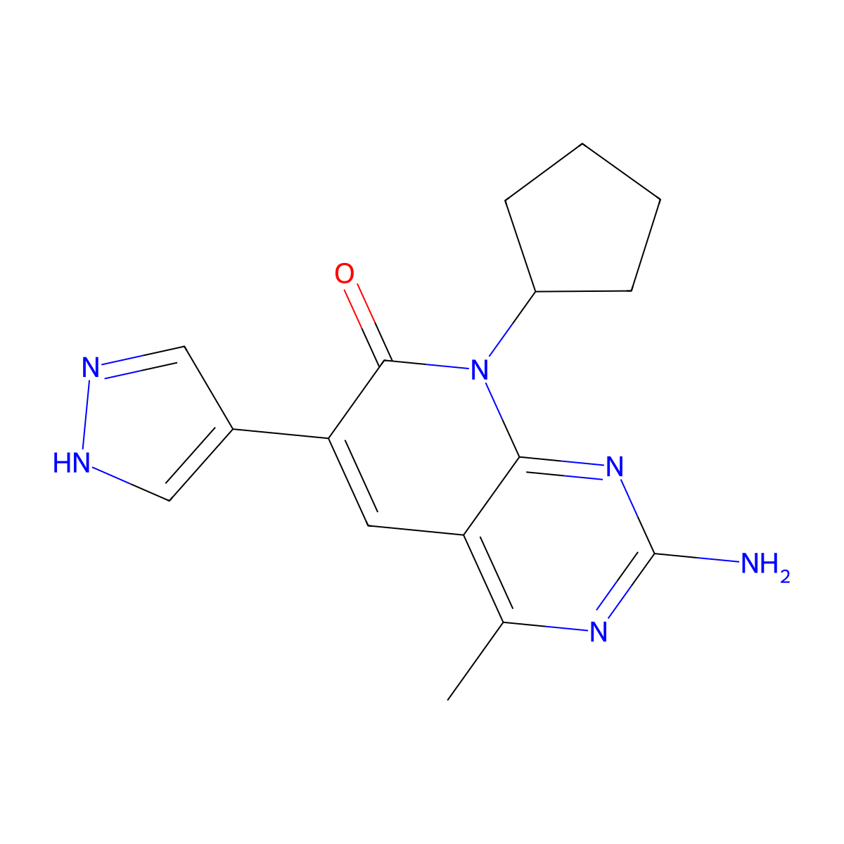2-Amino-8-Cyclopentyl-4-Methyl-6-(1h-Pyrazol-4-Yl)pyrido[2,3-D]pyrimidin-7(8h)-One molecular structure, CAS 1013098-90-2