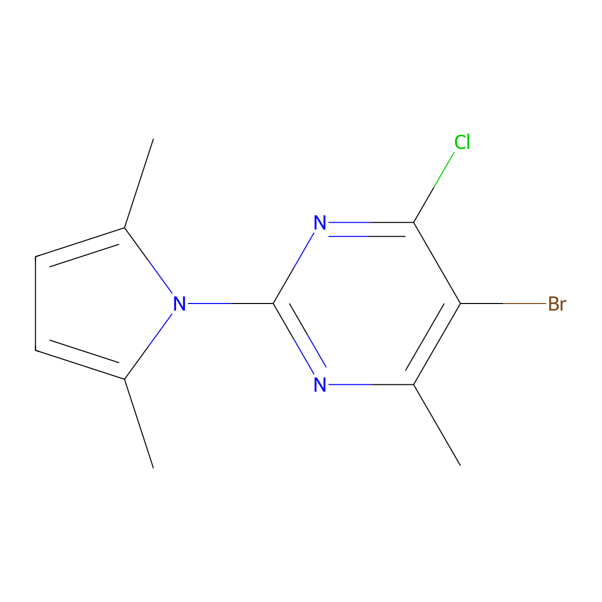 5-bromo-4-chloro-2-(2,5-dimethyl-1H-pyrrol-1-yl)-6-methylpyrimidine molecular structure, CAS 1013099-50-7