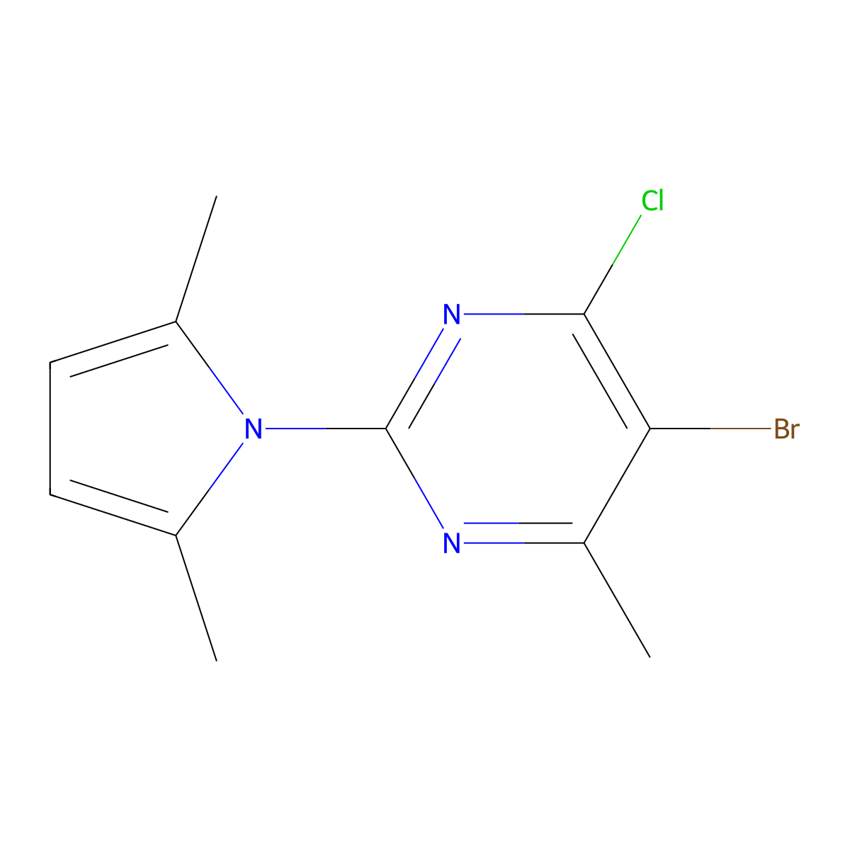 5-bromo-4-chloro-2-(2,5-dimethyl-1H-pyrrol-1-yl)-6-methylpyrimidine molecular structure, CAS 1013099-50-7
