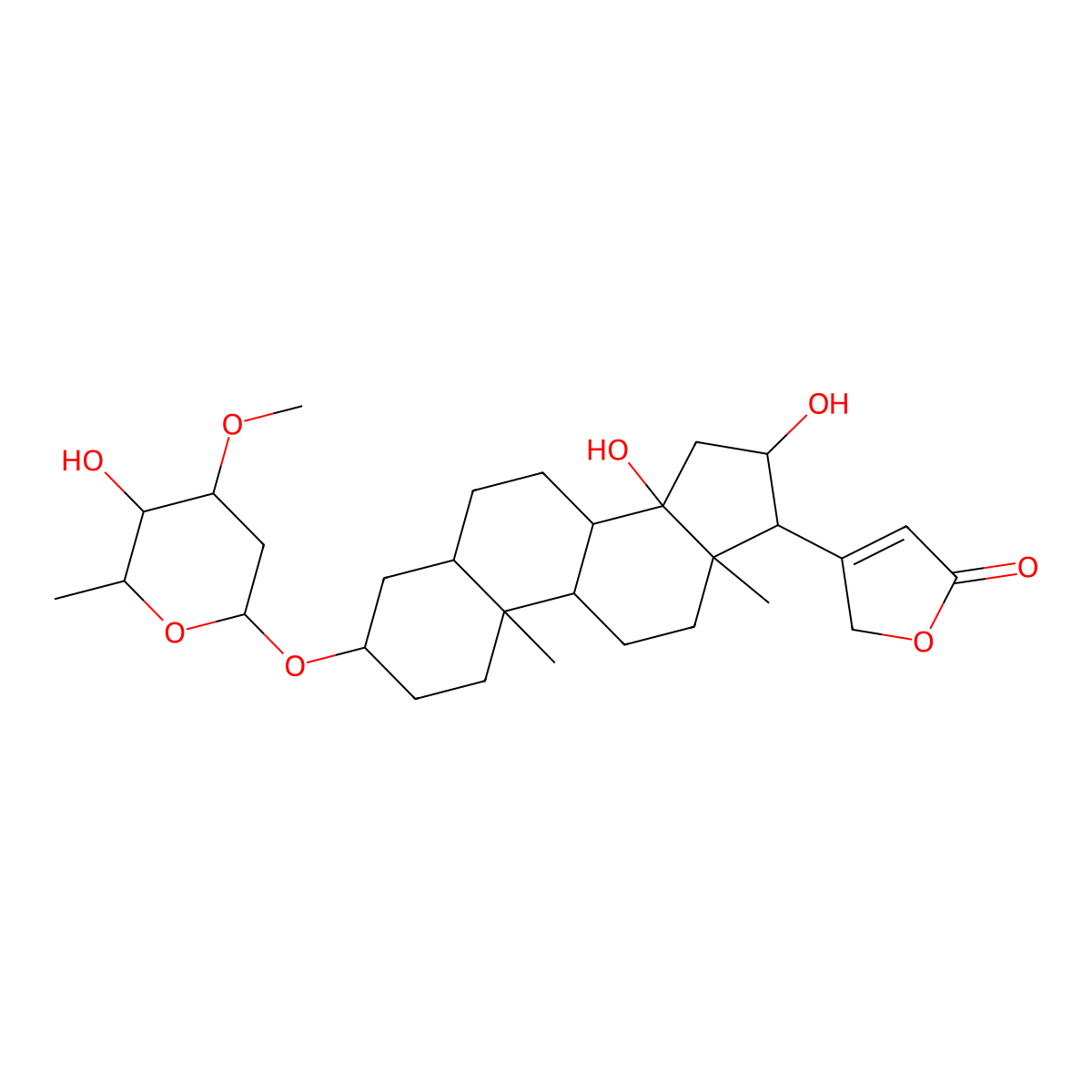 3-[(3S,5R,10S,13R,14S,16S,17R)-14,16-dihydroxy-3-[(2R,5R)-5-hydroxy-4-methoxy-6-methyloxan-2-yl]oxy-10,13-dimethyl-1,2,3,4,5,6,7,8,9,11,12,15,16,17-tetradecahydrocyclopenta[a]phenanthren-17-yl]-2H-furan-5-one molecular structure, CAS 101310-92-3