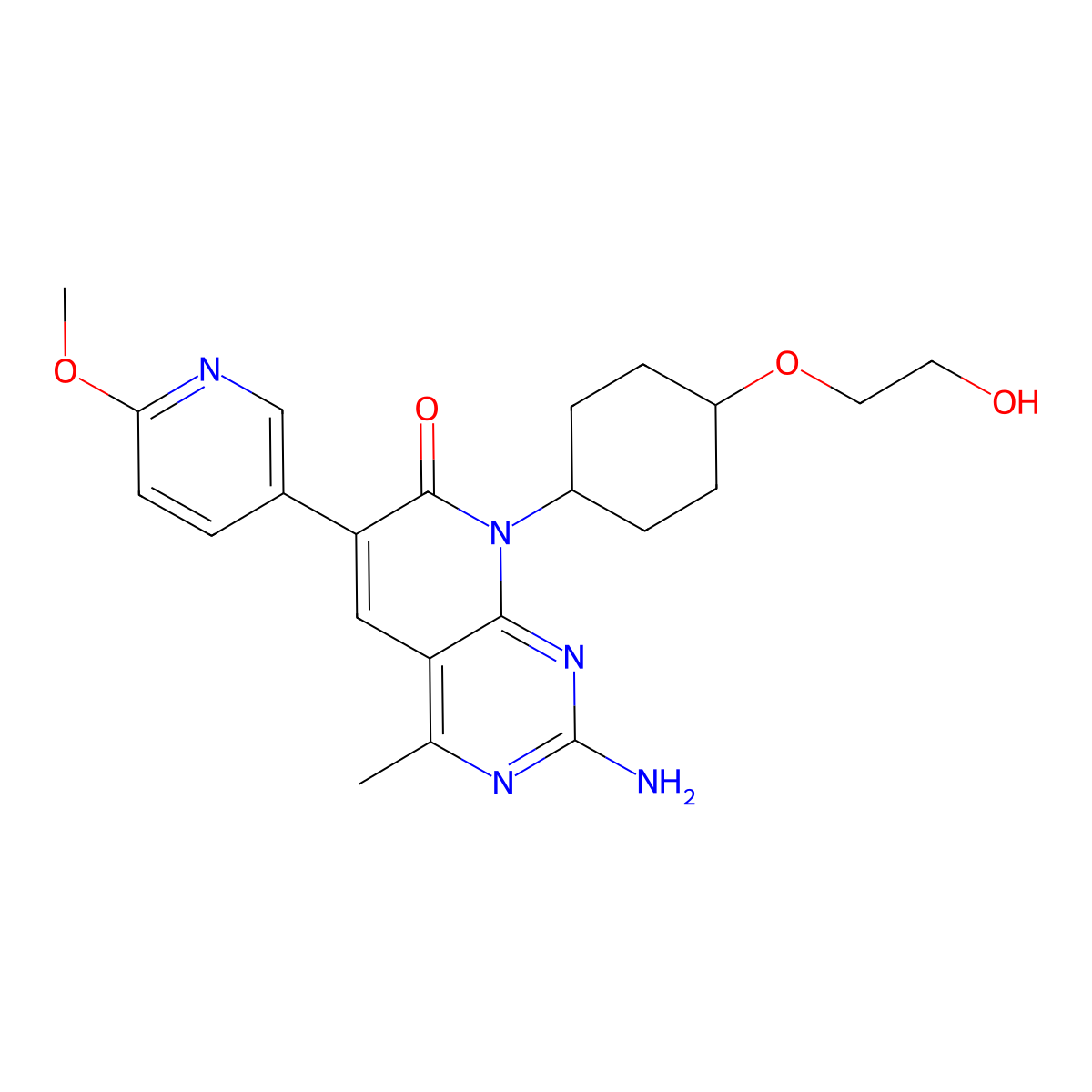 2-amino-8-(4-(2-hydroxyethoxy)cyclohexyl)-6-(6-methoxypyridin-3-yl)-4-methylpyrido(2,3-d)pyrimidin-7(8H)-one molecular structure, CAS 1013101-36-4