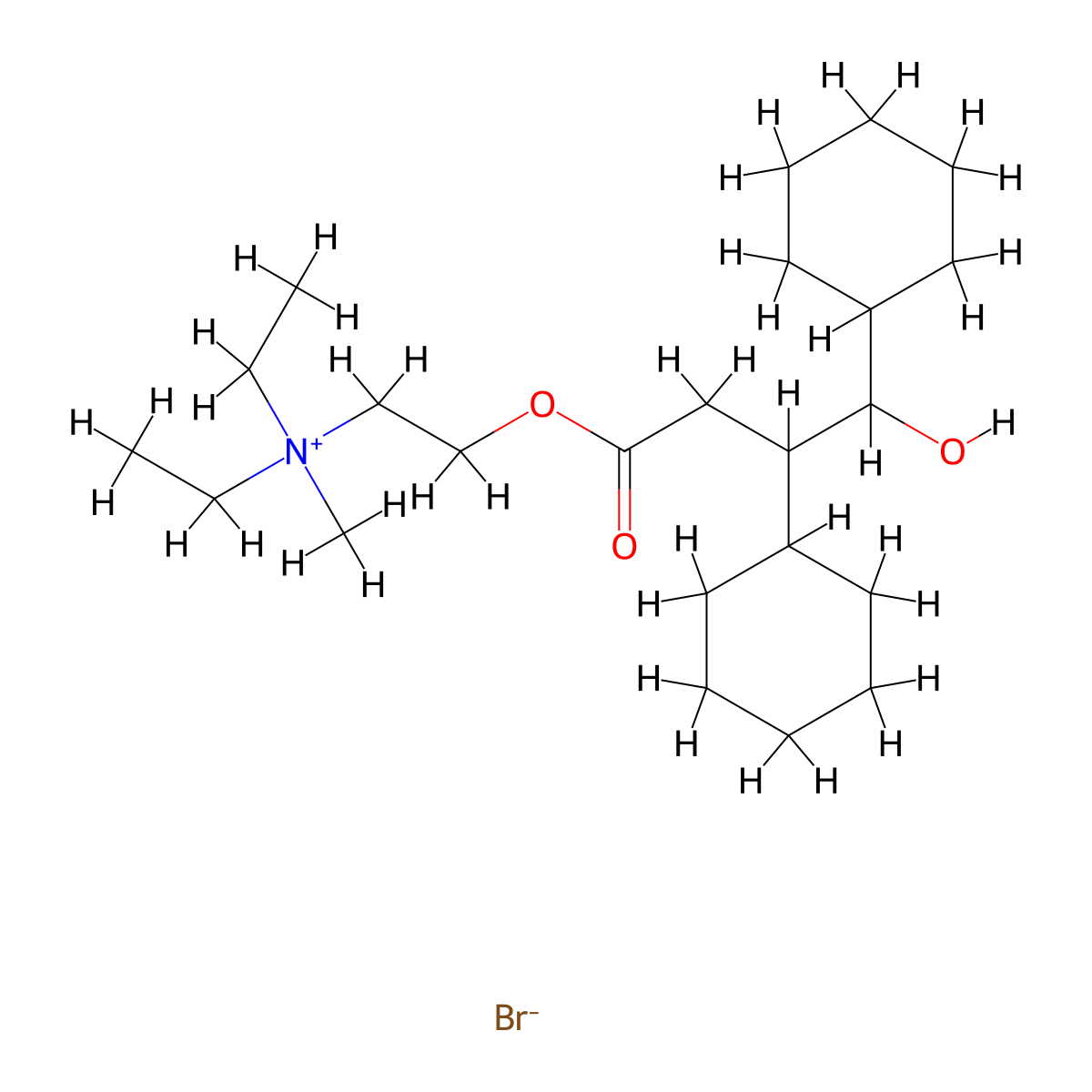 Ammonium, diethyl(2-hydroxyethyl)methyl-, bromide, 2,3-dicyclohexyl-3-hydroxybutyrate molecular structure, CAS 101317-78-6