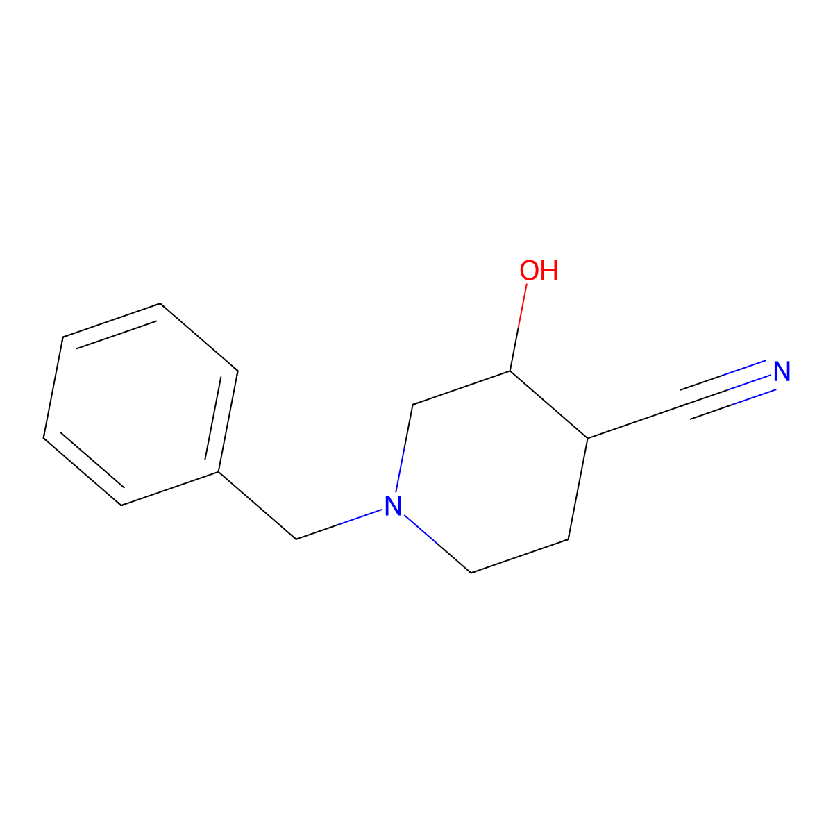 (3R,4R)-1-Benzyl-3-hydroxy-piperidine-4-carbonitrile molecular structure, CAS 1013333-20-4