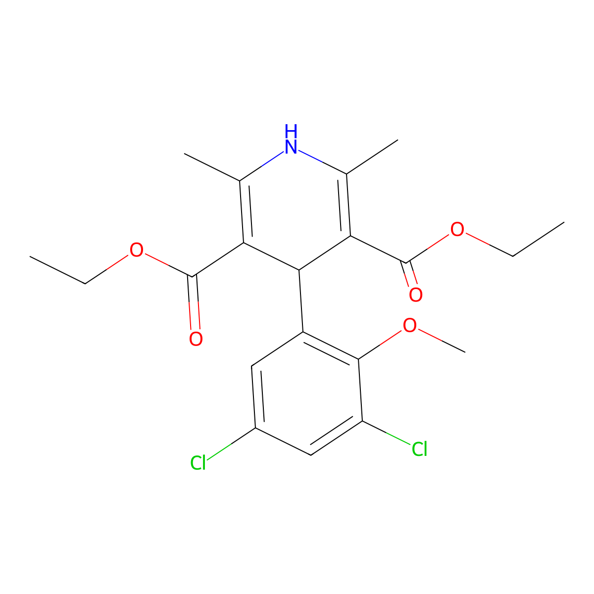 Diethyl 4-(3,5-dichloro-2-methoxyphenyl)-2,6-dimethyl-1,4-dihydropyridine-3,5-dicarboxylate molecular structure, CAS 101340-15-2