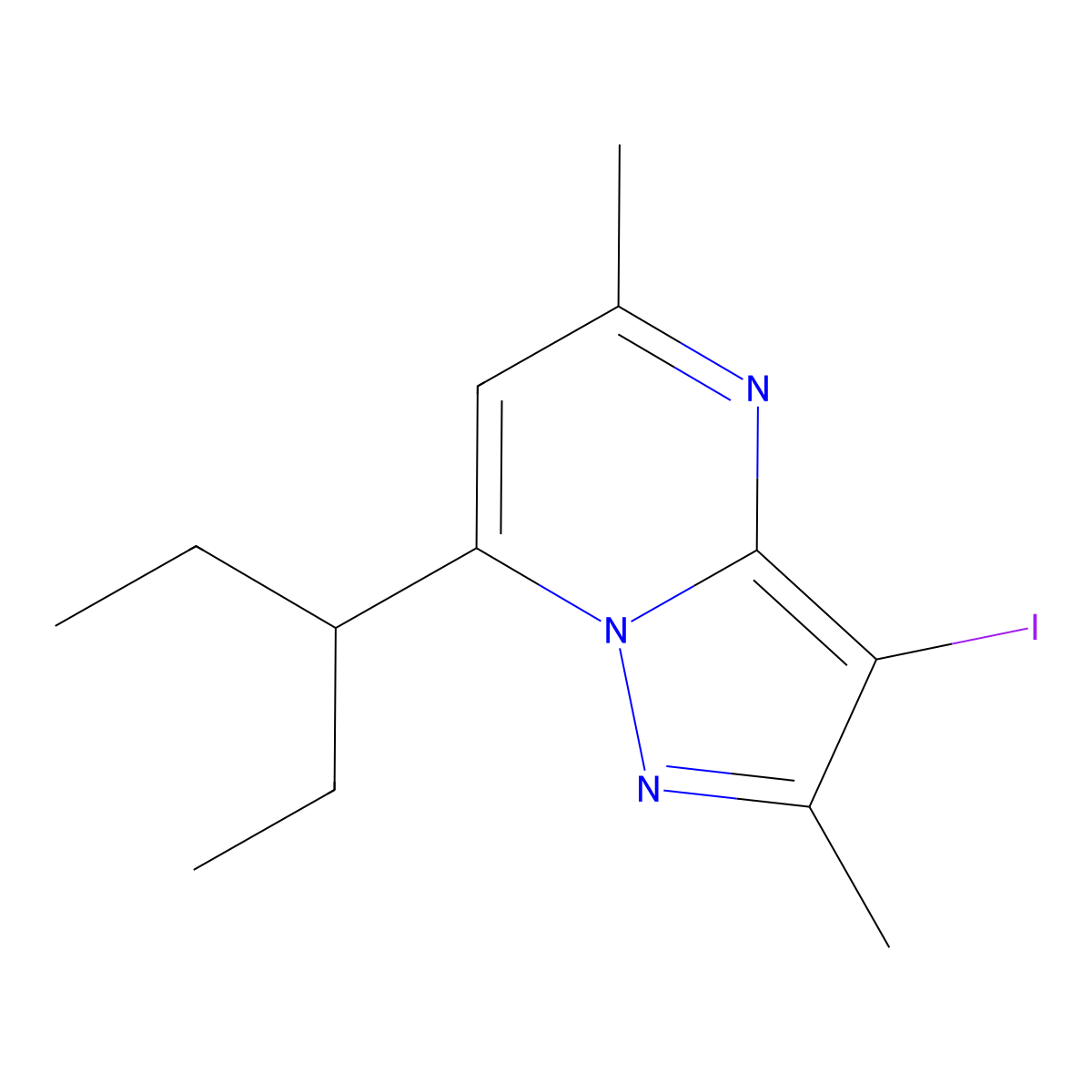 3-Iodo-2,5-dimethyl-7-(pentan-3-yl)pyrazolo[1,5-a]pyrimidine molecular structure, CAS 1013427-04-7