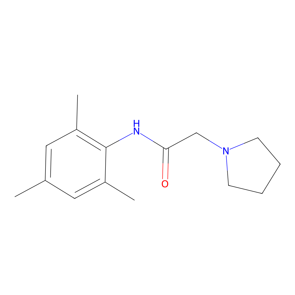 2-pyrrolidin-1-yl-N-(2,4,6-trimethylphenyl)acetamide molecular structure, CAS 101353-87-1