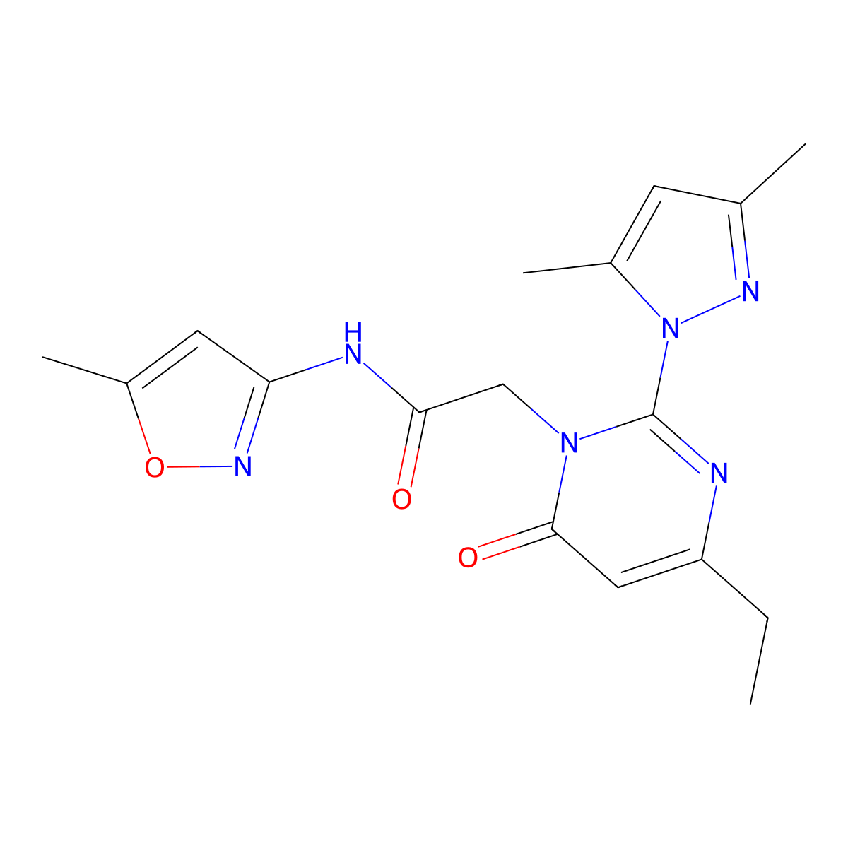 2-[2-(3,5-dimethyl-1H-pyrazol-1-yl)-4-ethyl-6-oxo-1,6-dihydropyrimidin-1-yl]-N-(5-methyl-1,2-oxazol-3-yl)acetamide molecular structure, CAS 1013748-82-7