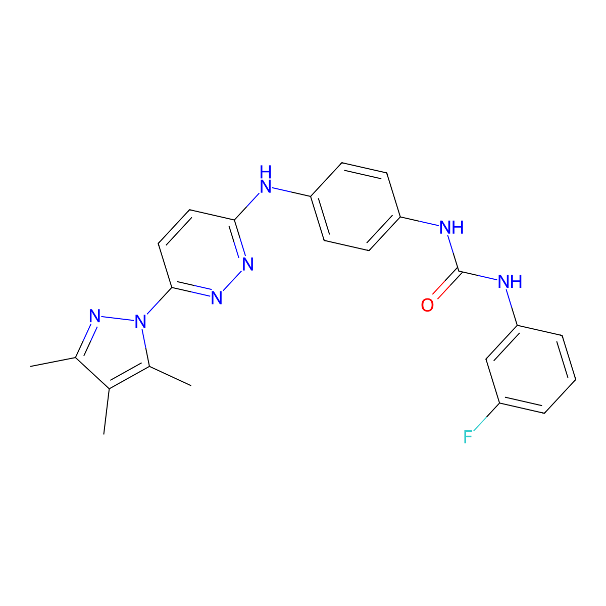 1-(3-fluorophenyl)-3-(4-((6-(3,4,5-trimethyl-1H-pyrazol-1-yl)pyridazin-3-yl)amino)phenyl)urea molecular structure, CAS 1013748-85-0
