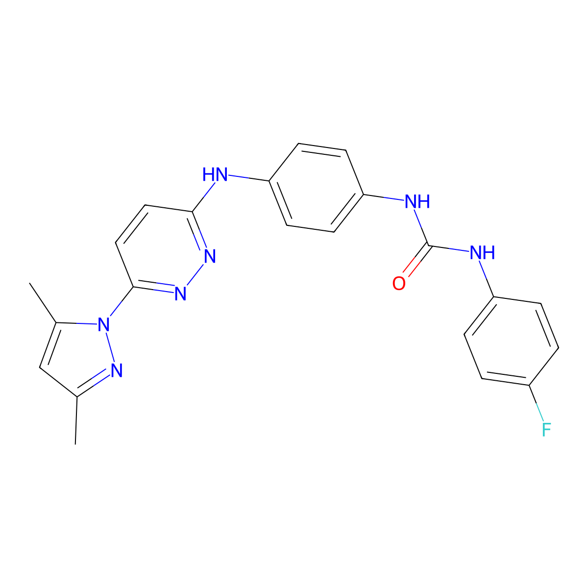 1-(4-((6-(3,5-dimethyl-1H-pyrazol-1-yl)pyridazin-3-yl)amino)phenyl)-3-(4-fluorophenyl)urea molecular structure, CAS 1013749-34-2