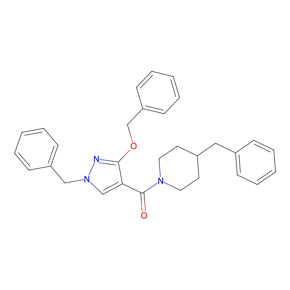 (1-benzyl-3-(benzyloxy)-1H-pyrazol-4-yl)(4-benzylpiperidin-1-yl)methanone molecular structure, CAS 1013749-50-2